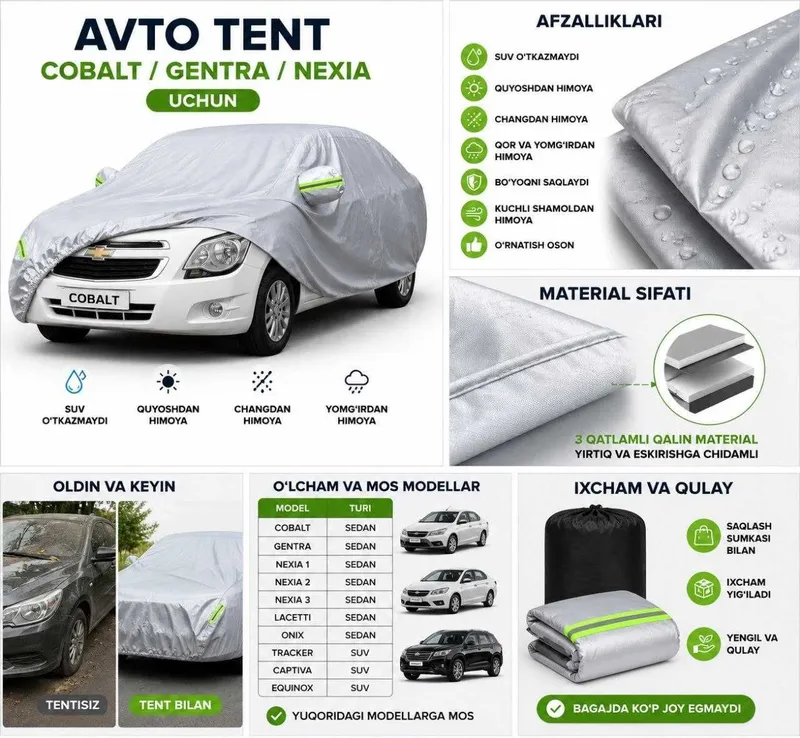 Avtotent Premium. Cobalt, Gentra, Nexia, Tracker uchun sifatli tent — фото 1