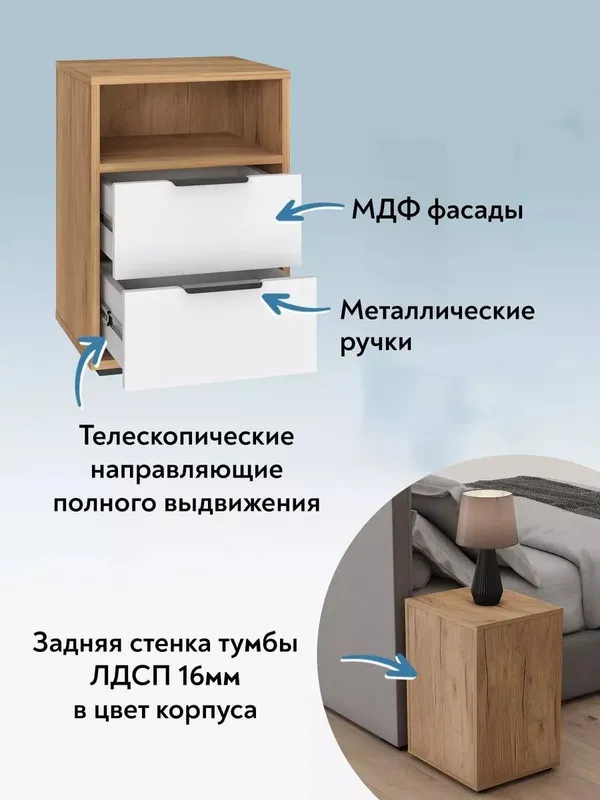 Тумба прикроватная с двумя выдвижными ящиками 4