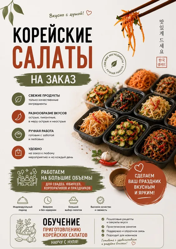 Домашние корейские салаты на заказ!