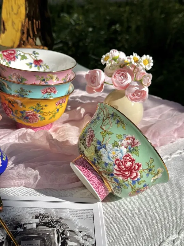 Яркие Пиалы из костяного фарфора с пионами. 6 расцветок — фото 3