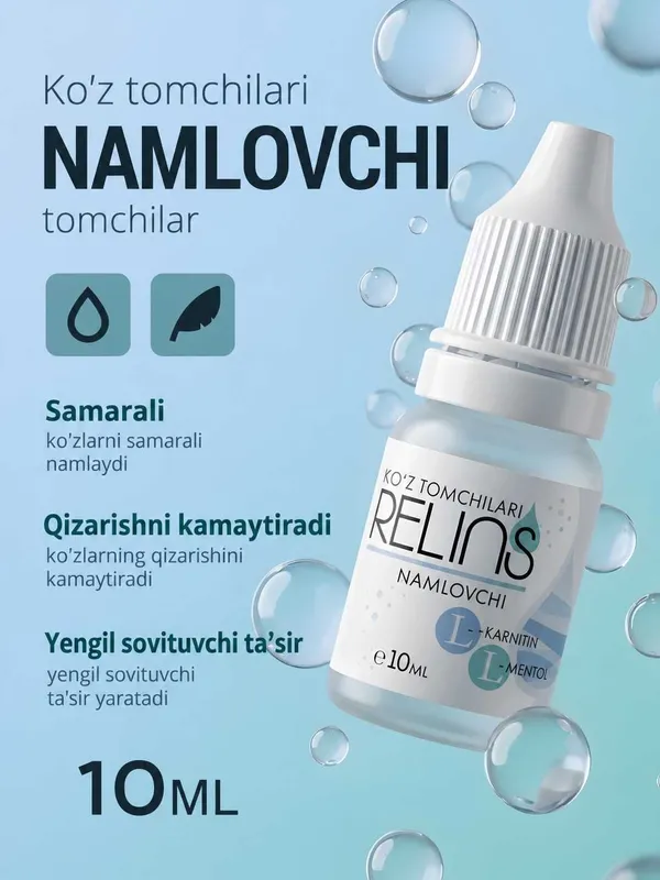 RELINS L-karnitin va L-mentolli namlantiruvchi ko‘z tomchilari, 10 ml. 2 RELINS L-karnitin va L-mentolli namlantiruvchi ko‘z tomchilari, 10 ml. 2