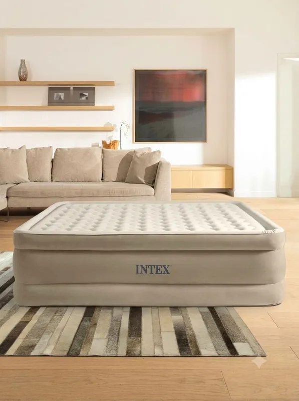Надувная кровать INTEX Dura-Beam Deluxe встроенным насосом 152×203×46 — фото 3