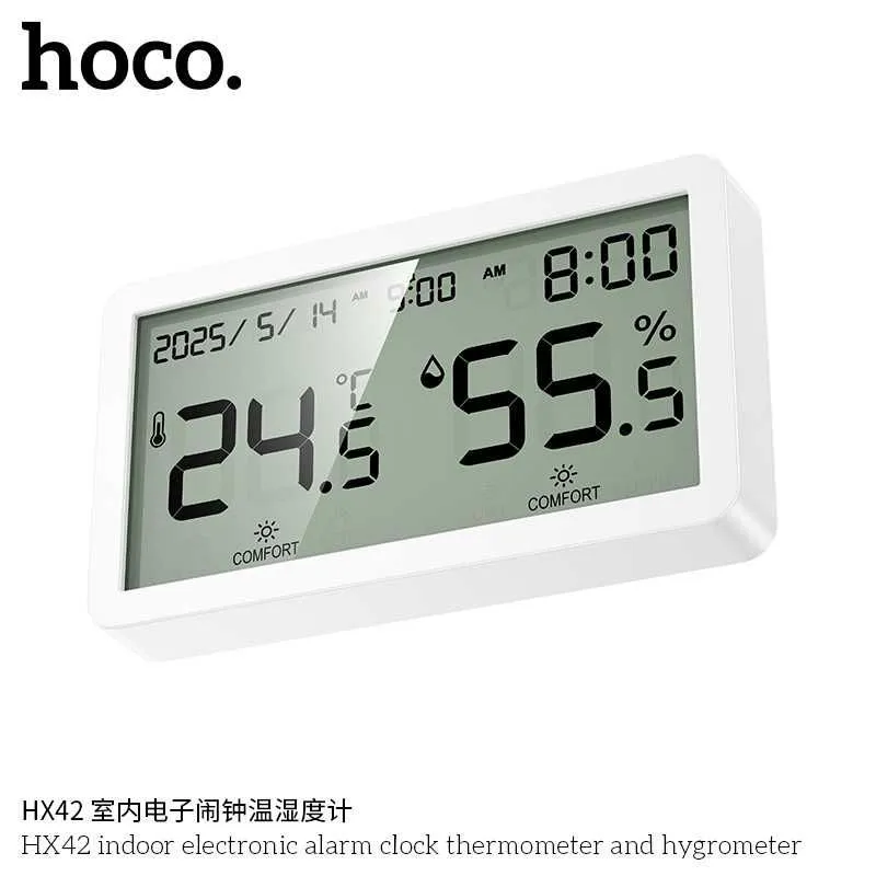 Hoco HX42 Электронные часы-термометр-гигрометр с будильником — фото 3