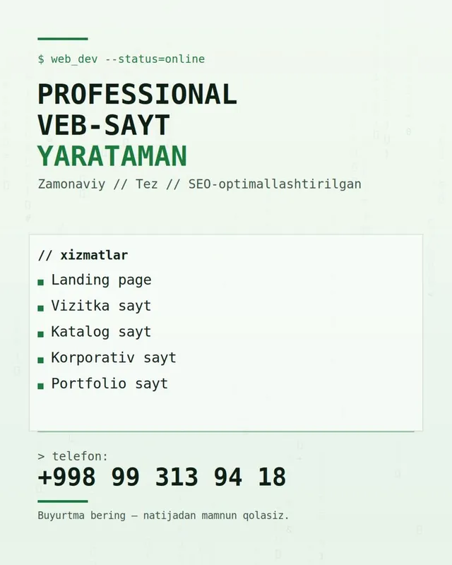 Professional veb-sayt qurish xizmati! Professional veb-sayt qurish xizmati!