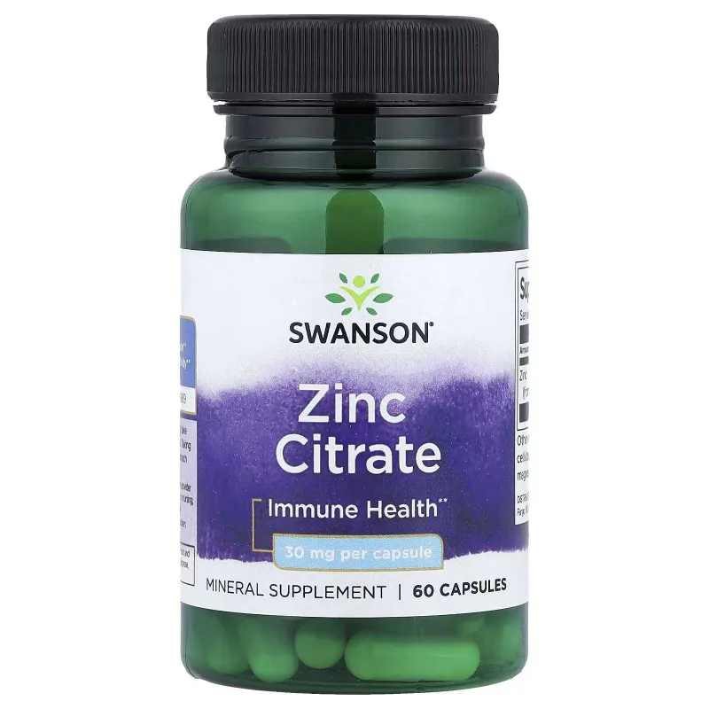 Цитрат Цинка Swanson, Zinc Citrate, 30 mg, 60 Capsules