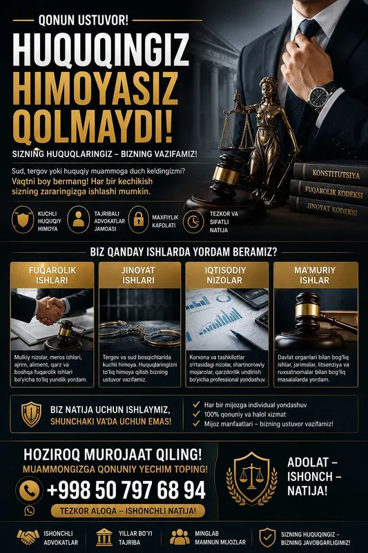 Huquqiy Muammoga Duch Keldingizmi SIZ YOLG‘IZ EMASSIZ!