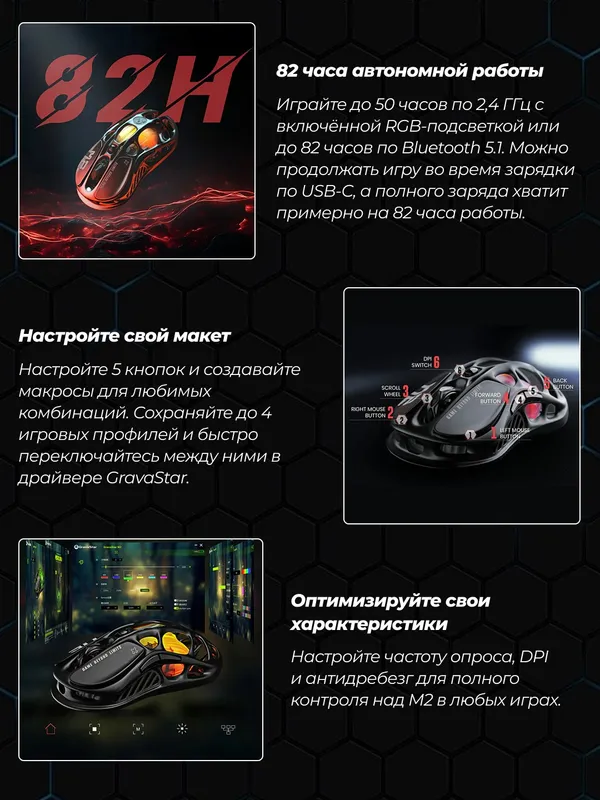 Игровая мышь Gravastar Mercury M2 Transparent Black (Mercury M2 Black) — фото 2