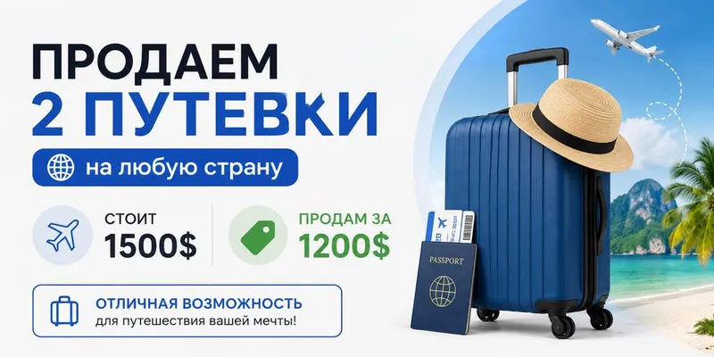 Продаем 2 путевки на любую страну / Стоит 1500$, продам за 1200$