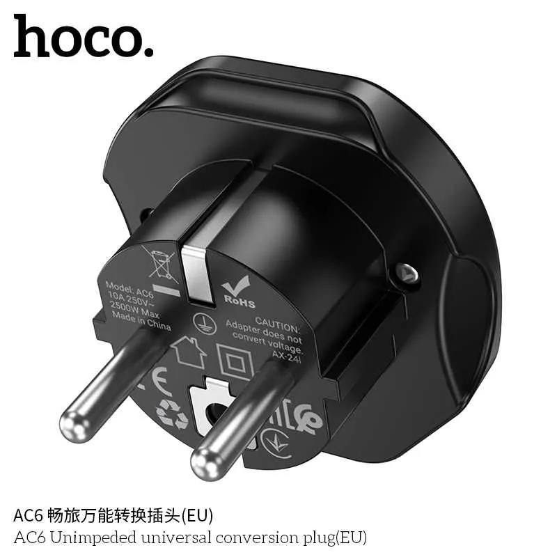 Hoco AC6 Unimpeded Универсальный Сетевой Адаптер (EU) Universal Plug — фото 1