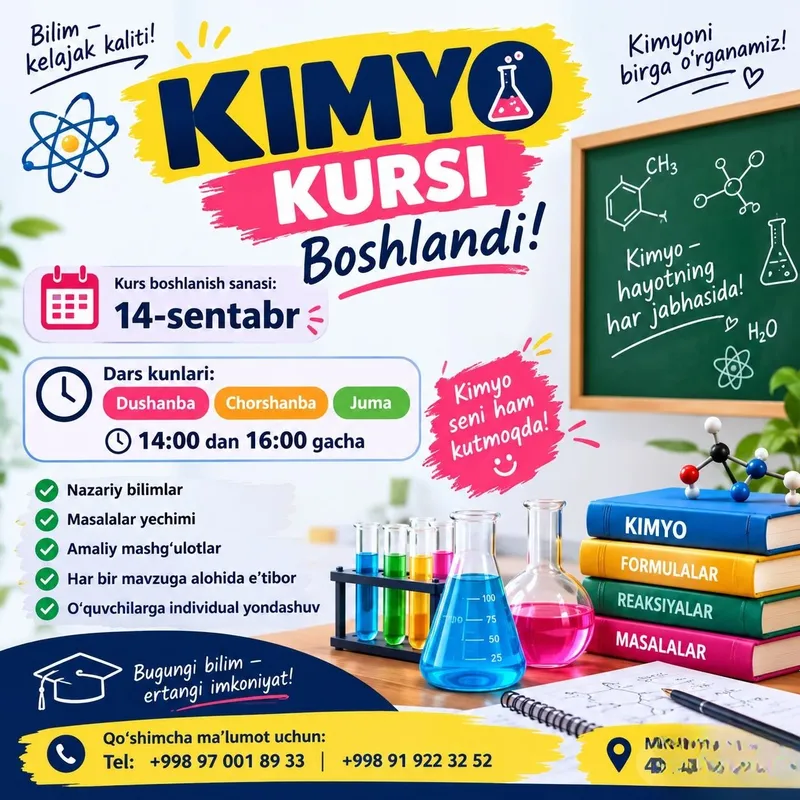 Kimyo va Mental arifmetikadan kurslar boshlandi 1 Kimyo va Mental arifmetikadan kurslar boshlandi 1