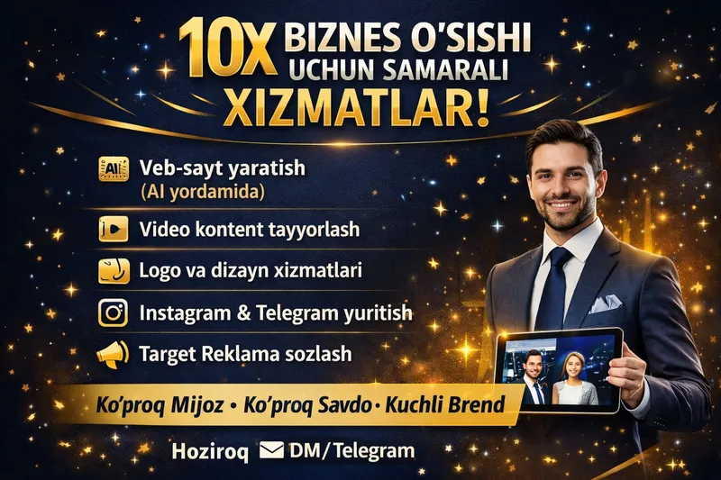 SMM va AI orqali Video va Veb Sayt yaratish xizmati mutlaqo bepul!