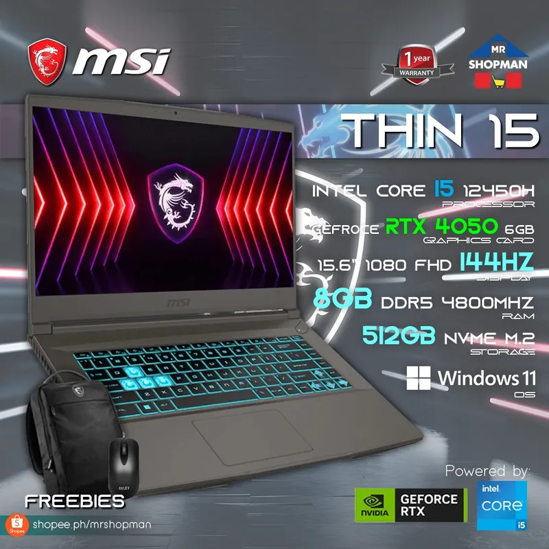 MSI THIN 15 B12VE i5-12450H RTX4050 NEW — фото 1