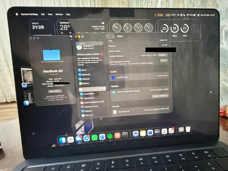 Macbook Air M5 13 24gb/1tb Midnight (1 oy ishlatilgan) — фото 5