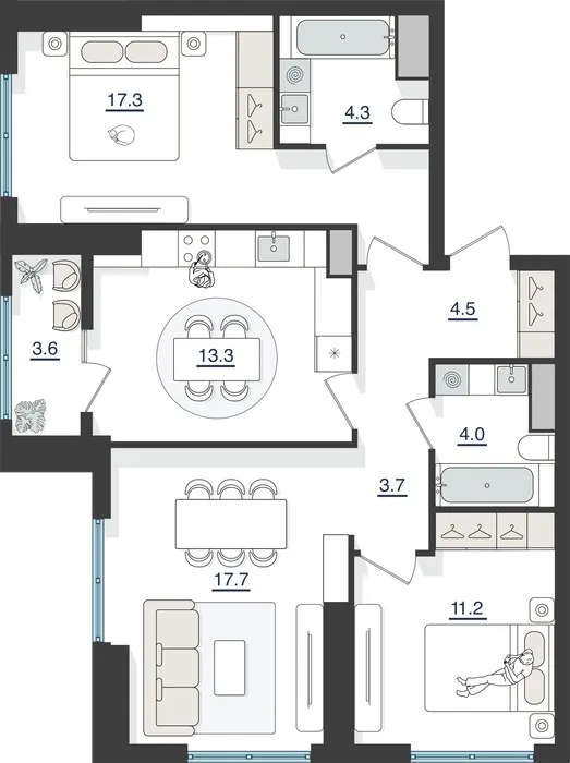 3-комнатная квартира, 82 м², Яшнабад 2 3-комнатная квартира, 82 м², Яшнабад 2