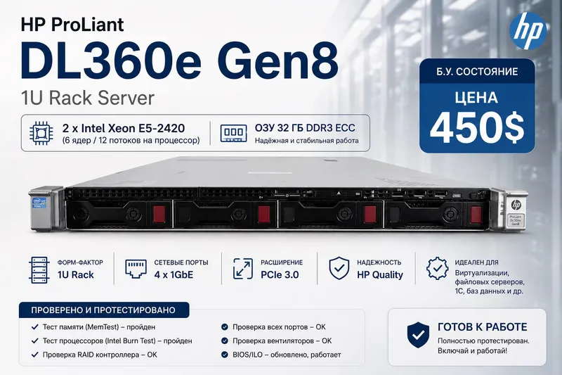 Продам сервер HP ProLiant DL360e Gen8