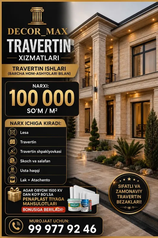 Travertin xizmati 100 ming som 1 Travertin xizmati 100 ming som 1