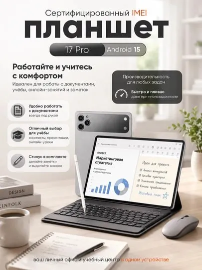 Планшет 10,1″ для работы и учебы, 5G, 2 SIM-карты, с клавиатурой и мышью 3 Планшет 10,1″ для работы и учебы, 5G, 2 SIM-карты, с клавиатурой и мышью 3