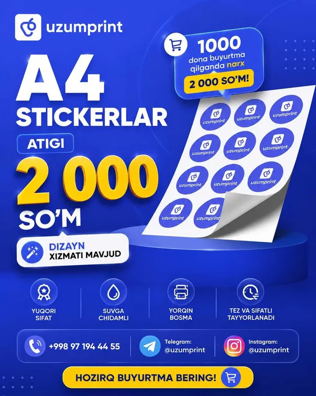 A4 Stickerlar 2000 somdan | A4 стикерлар 2000 сумдан A4 Stickerlar 2000 somdan | A4 стикерлар 2000 сумдан
