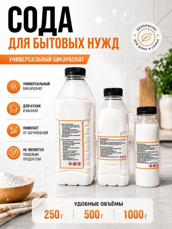 Сода пищевая (бикарбонат натрия) 250 г, 500г, 1 кг — фото 1