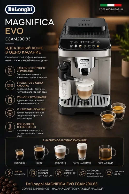 De'Longhi Magnifica Evo ECAM290.83 kofe mashinasi 1