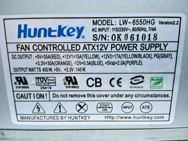 Блок Питания 450W Hunkey 2 Блок Питания 450W Hunkey 2