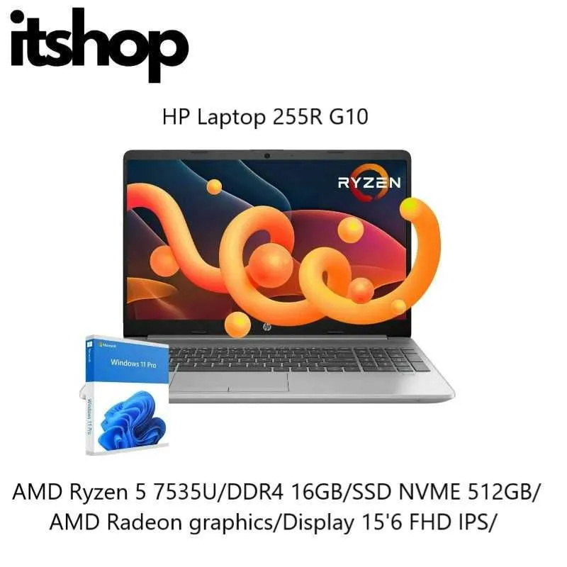 HP Laptop 255 G10 AMDR5 7535U/DDR4 8GB/SSD 512GB/Display 15'6 FHD IPS