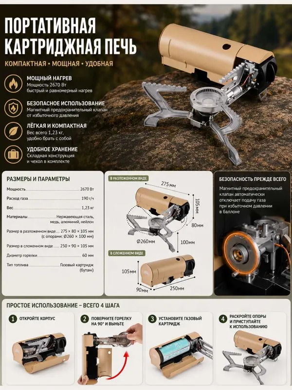 Складная туристическая газовая плита