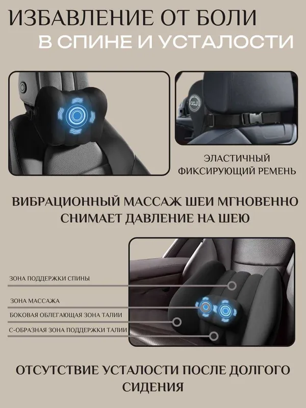 Автоподушка 2 в 1 под голову и поясницу. Вибромассаж, эффект памяти 2