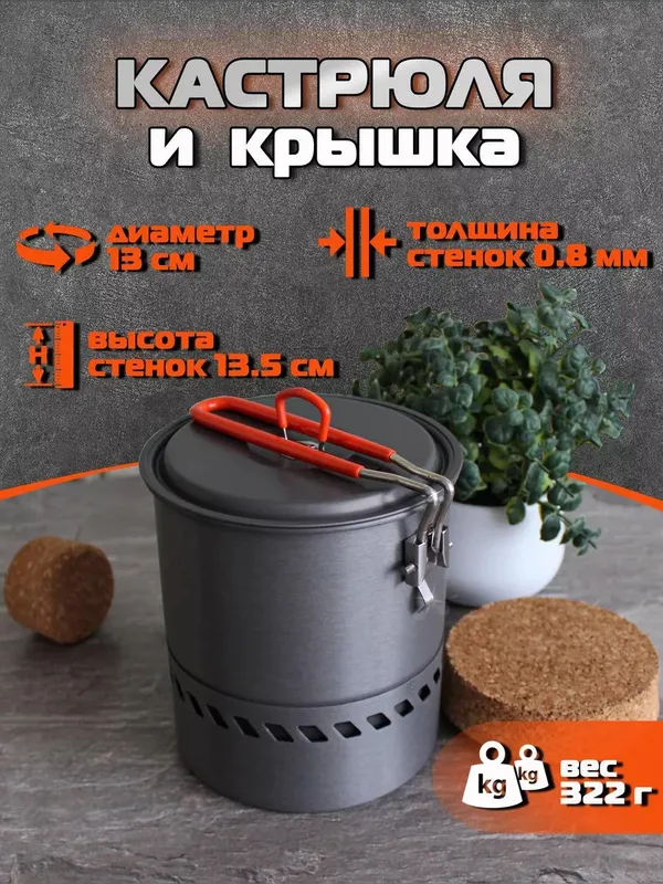 Походная кастрюля 1,5 л с теплообменником — фото 1