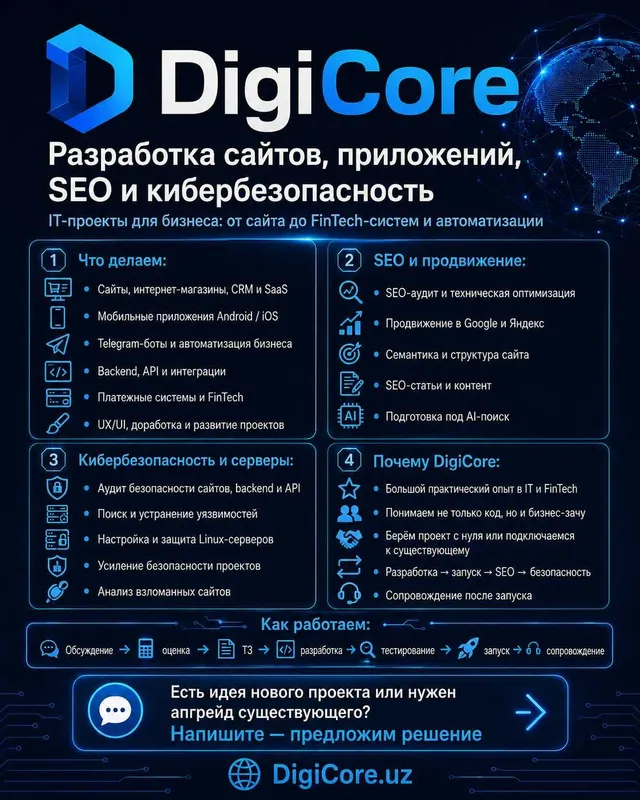 Разработка сайтов, приложений, SEO и кибербезопасность Разработка сайтов, приложений, SEO и кибербезопасность