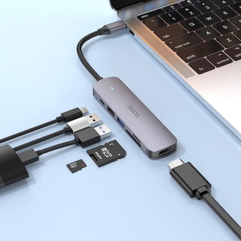 USB-C Хаб HOCO HB28 6 в 1, HDMI 4K, USB 3.0, SD/TF, PD 100W — фото 1