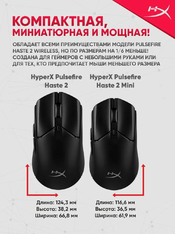 Игровая беспроводная мышь HyperX Pulsefire Haste 2 Mini, 26000 DPI — фото 4