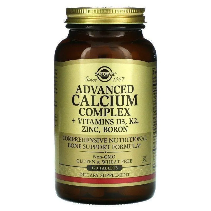 Кальций +D3, K2, цинк, бор 120 шт Advanced Calcium Solgar USA