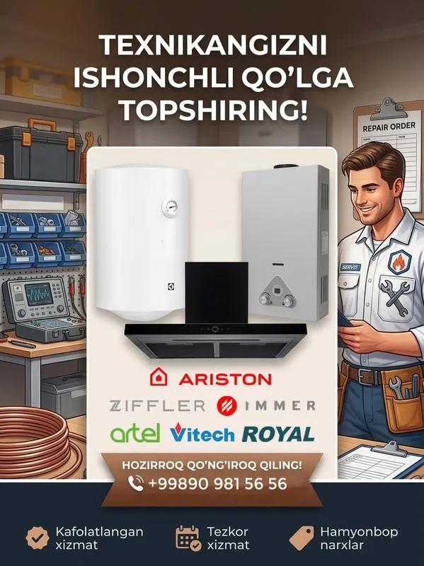 Ariston, gaz kalonka va vitichkani professional tamirlash!