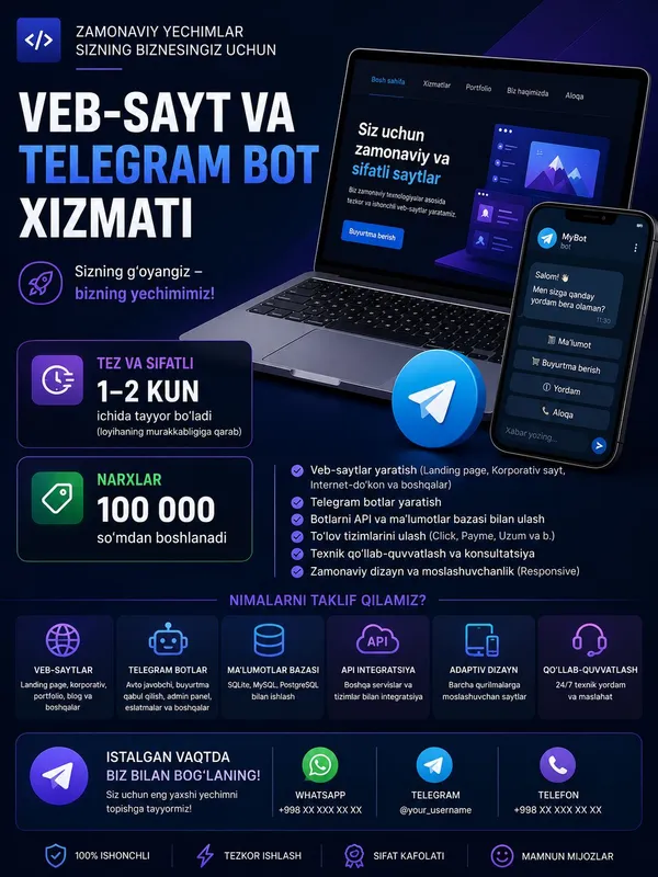 Услуги веб-сайта и Telegram-бота Услуги веб-сайта и Telegram-бота