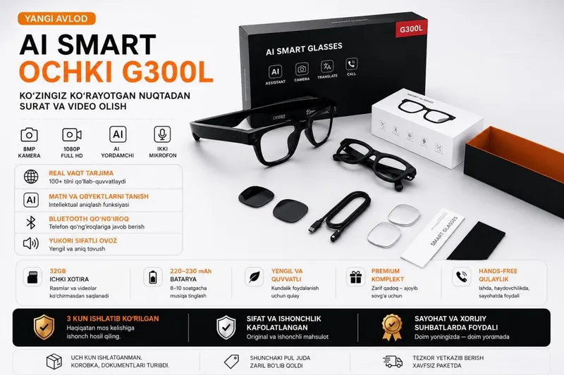 Smart Ochki Kamerali Xotirasi 32GB