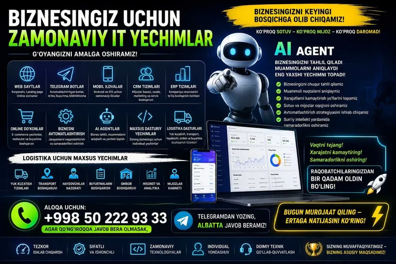Web Sayt Telegram Bot Mobil Ilova CRM ERP Xizmatlari — фото 3