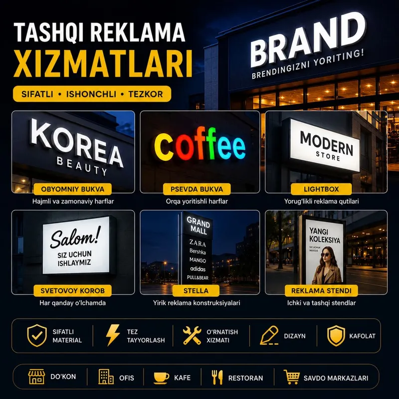 Tashqi reklama | Hajimli harflar, Lightbox, Banner, Oracal — фото 1