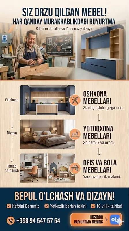 Buyurtma asosida mebel tayyorlaymiz