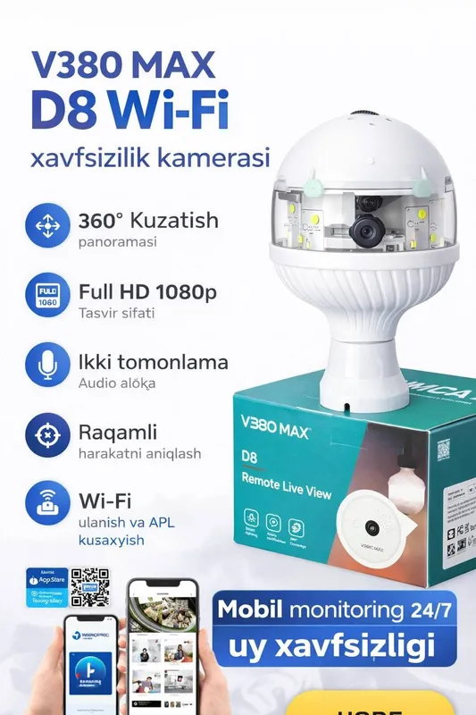 V380 MAX D8 Wi-Fi smart xavfsizlik kamerasi