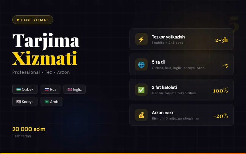 Tarjima xizmati — 5 tilda | Tez va Arzon