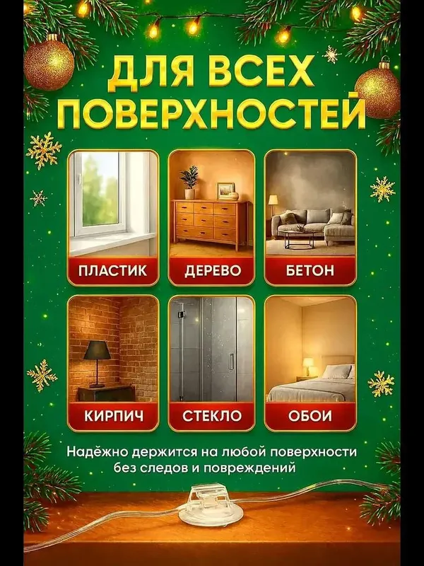 Крючки для гирлянд, проводки самоклеящиеся прозрачные, держатели 54 шт — фото 1
