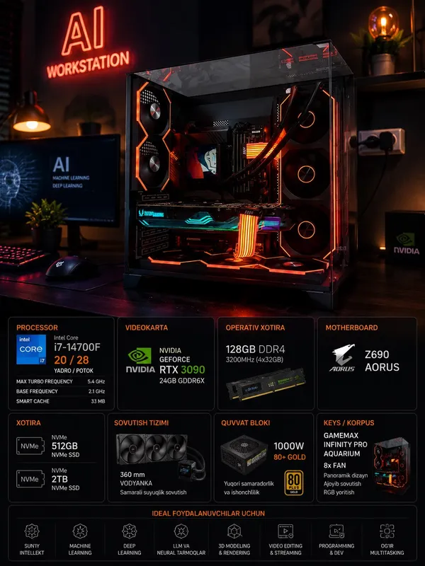 RTX 3090/ 128GB DDR4/ i7 14700F/ SSD 2.5TB  NVMe