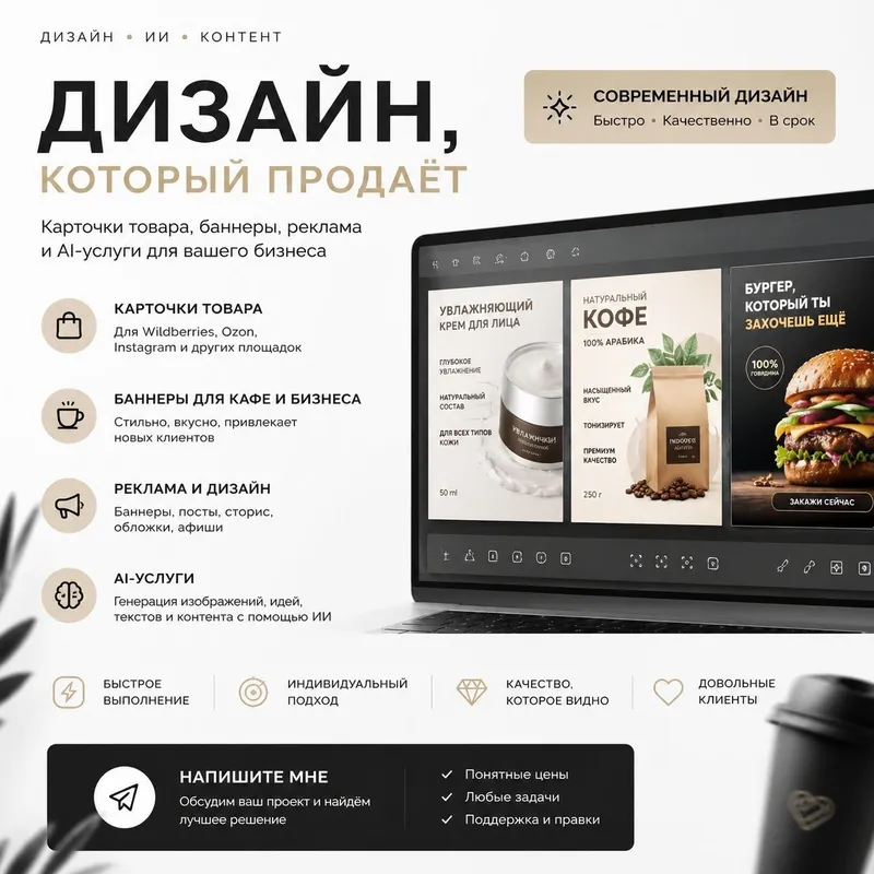Фриланс Услуги • карточки товара • баннеры и рекламу • дизайн для кафе