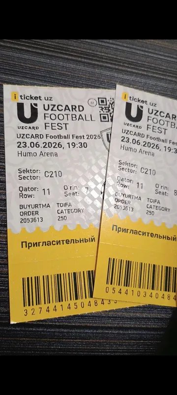 uzcard Football Fest ga 1 ta bilet sotiladi