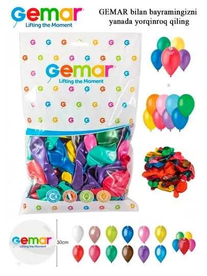 Havo sharlari Gemar 100 dona / Воздушные шары Gemar, 100 шт. 1 Havo sharlari Gemar 100 dona / Воздушные шары Gemar, 100 шт. 1