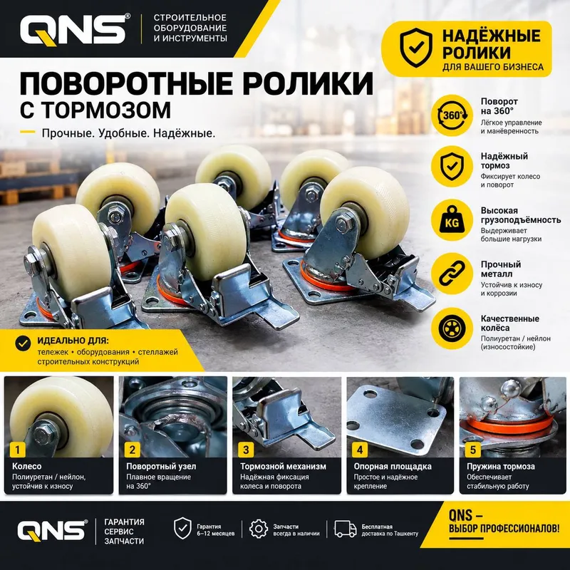Поворотные ролики с тормозом QNS — оптом от 2$ Поворотные ролики с тормозом QNS — оптом от 2$