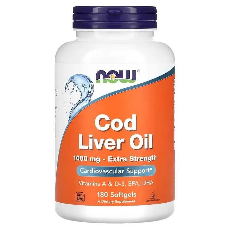 NOW Foods NOW Cod Liver Oil жир печени трески 1000 мг 90 и180 капсул — фото 2