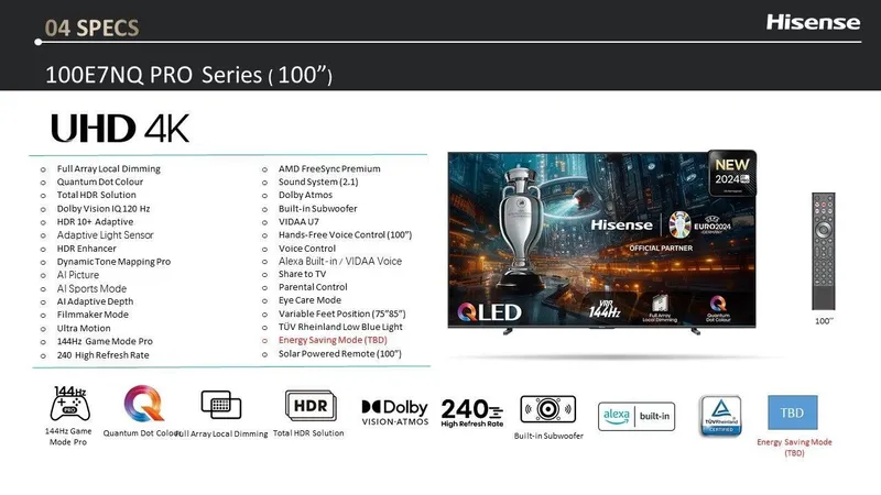 Hisense 100E7NQ Pro Series 100" телевизор