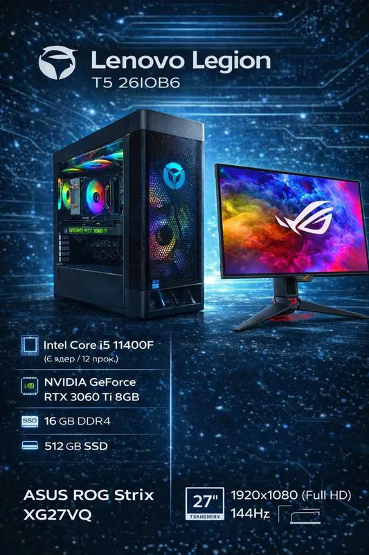 Игровой ПК Lenovo Legion T5, SSD 512 GB, RTX 3060 Ti, 16Gb - рассрочка 1 Игровой ПК Lenovo Legion T5, SSD 512 GB, RTX 3060 Ti, 16Gb - рассрочка 1